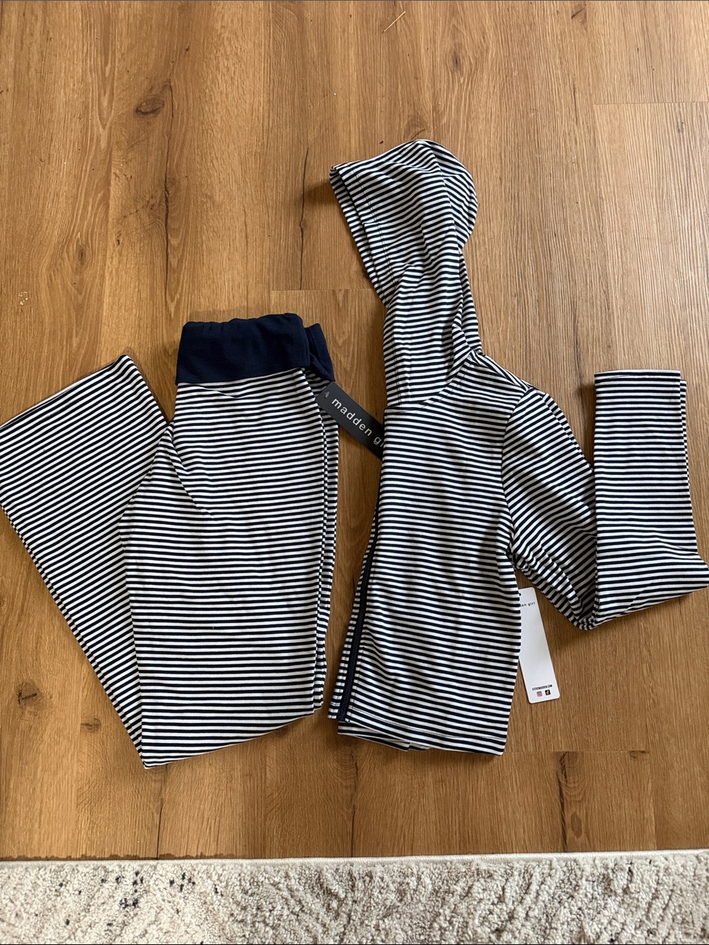 Madden Girl Kids Black and White Striped Hoodie & Leggings Set